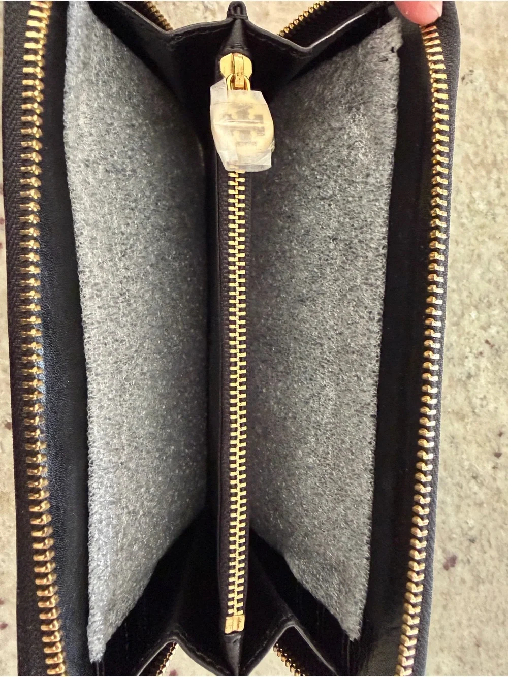 Tory Burch Black Leather Continental Wallet with Gold Logo Medallion